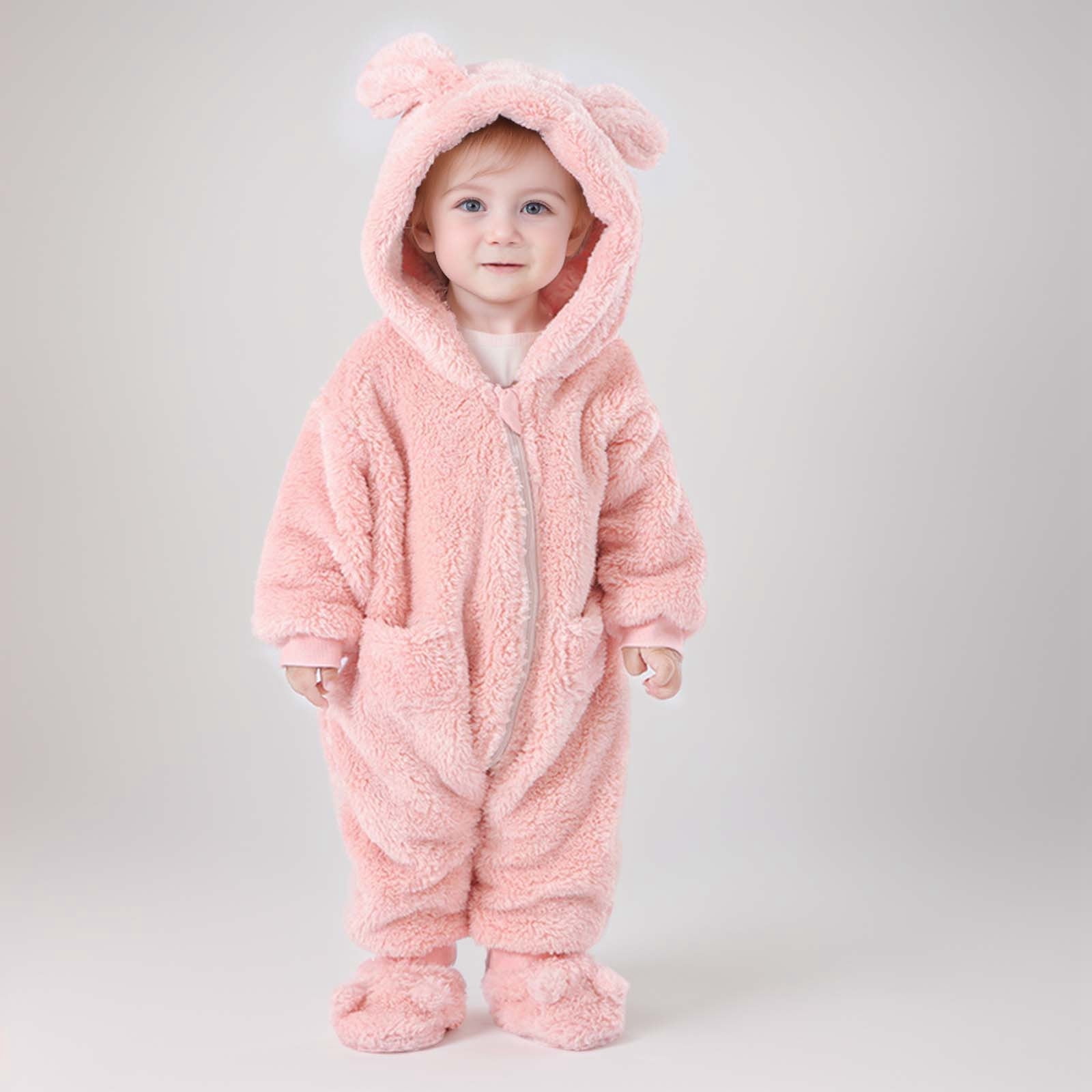ibiyuan Baby Snow Suit,Baby Girls Long Sleeve Hooded Jumpsuit Romper Outfits Winter Warm Clothes,Pink,2-3 Years