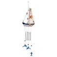 thumbnail image 2 of Carillón de viento de velero mediterráneo, modelo de barco flotante, carillón de viento artesanal con temática costera, marco rodante de metal, base de madera, diseño de 2 niveles, velero de, 2 of 9