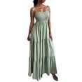 thumbnail image 4 of Franhais Women's Dress, Spaghetti Strap Sleeveless Ruched Solid Color Casual Long Dresses, S/M/L/XL, 4 of 6