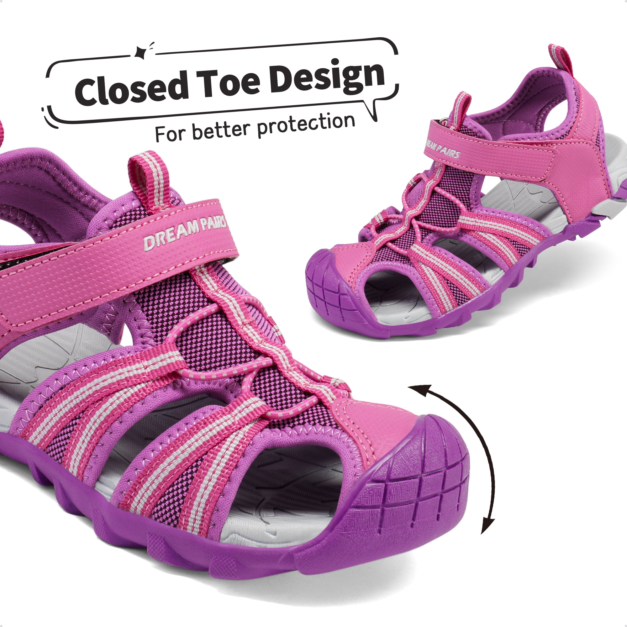 Dream Pairs Kids Boys Girls Athletic Sandals Toddler Summer Beach Slippers Flip Shoes 170813-K FUCHSIA/LIGHT/GREY Size 13