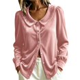 thumbnail image 2 of VJGBEGW Women Velvet Peter Pan Collar Button Down Blouses Long Sleeve oft Velour Shirts Loose Fit Dressy Casual Tops Pink XL, 2 of 6