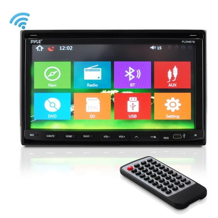 Car Stereo With Navigation System PYLE PLDNB78I - Premium 7-Inch Double-DIN - Car Stereo Receiver Navigation with Bluetooth, Dash Touchscreen Screen, TFT/LCD Monitor, CD/DVD Player, Disc /MP3/MP4/USB/SD/AM/FM ()