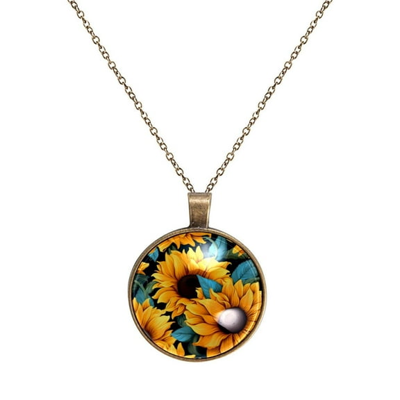 Sunflower Necklace Personalized Custom Photo Round Pendant Adjustable Stainless Steel Necklaces with Gift Box for Men Women Mothers Valentine's Jewelry Gift