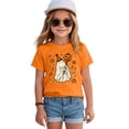 thumbnail image 5 of xaweyi Youth Girls Halloween Short Sleeve Crew Neck T-Shirt Single Ghost Pumpkin Border Print Holiday Top, 5 of 7