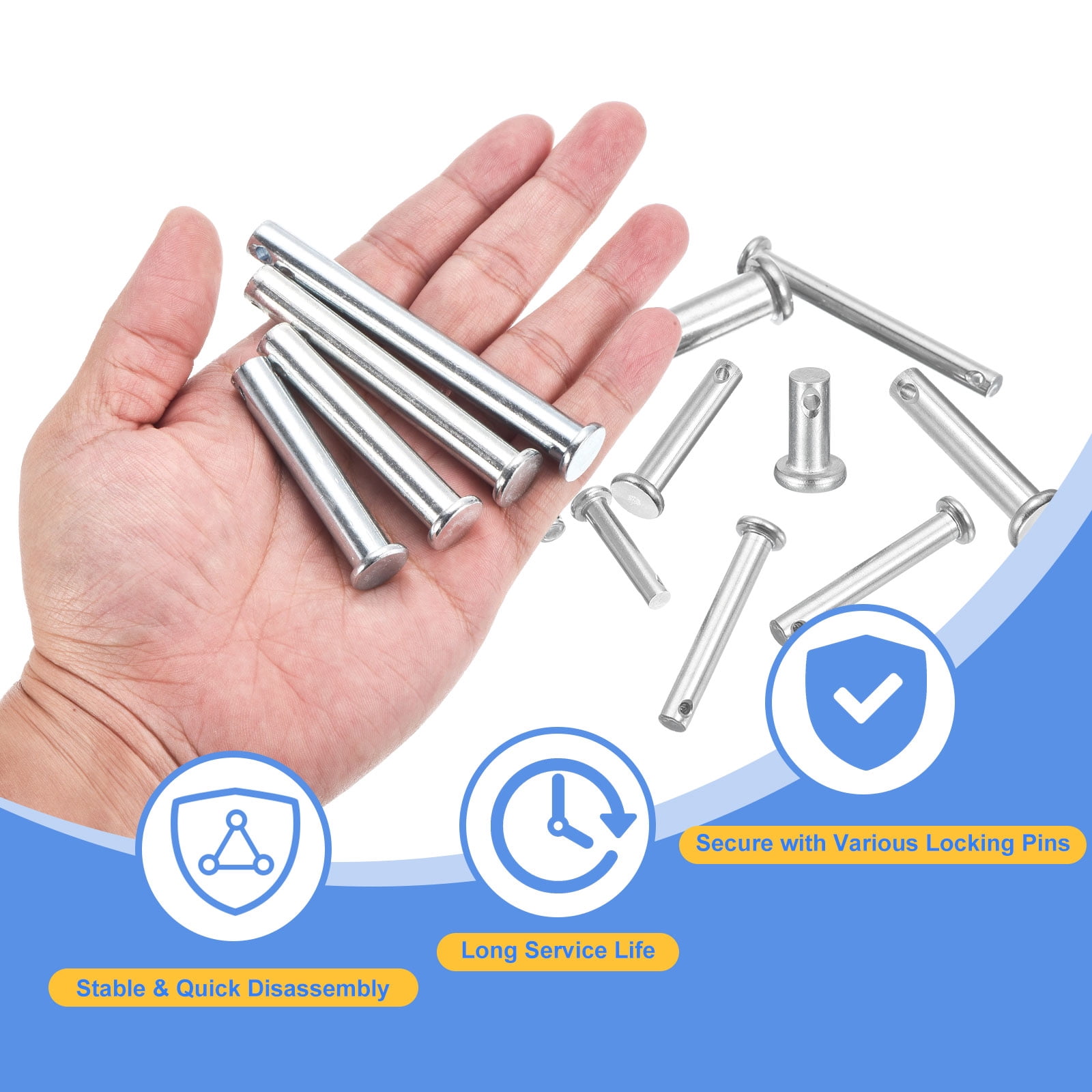 12Pcs M10 x 55mm Single Hole Clevis Pins, Zinc-Plated Carbon Steel Flat Head Pin