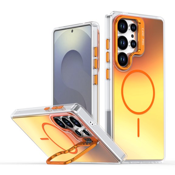 Allytechgroup for Samsung Galaxy S23 Ultra Case with Kickstand,Compatible with MagSafe Wireless Charging Military-Grade Drop Protection, Aluminum Buttons, Anti-Yellowing Shockproof Cover, Orange