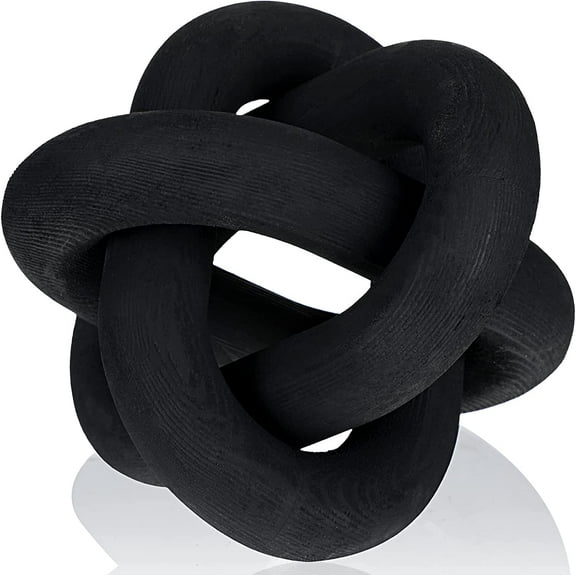 Wood Chain Link Decor 3 Link Wood Knot Decor Hand Carved Coffee Table Decor Modern Farmhouse Shelf Decor Boho Chain Decor Rustic Decorative Objects for Home Living Room Bedroom Decorations (Black)