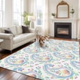 thumbnail image 2 of Area Rug for Living Room, Paisley Flower Non-Slip Indoor Large Carpet for Bedroom/Dining Room, Spring Watercolor Floral Leaf Plant Blue Washable Low-Profile Rectangle Floor Runner Rugs - 5 x 7 Ft, 2 of 8