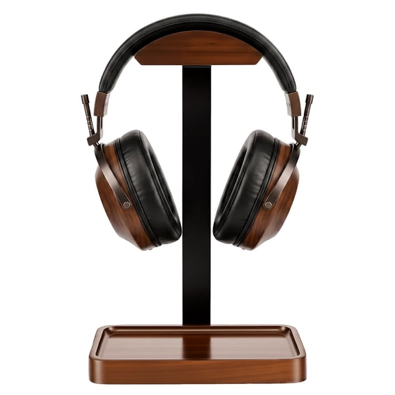 Walnut Headphone Stand Wooden Headset Stand for Desk Wood Gaming Headphone Holder with Storage Base Present for Men