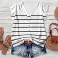 thumbnail image 2 of WULMLEO Women's Casual Striped Top V-Neck Button Down Lightweight Summer Blouse White XL, 2 of 5