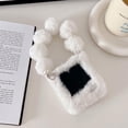 thumbnail image 5 of Compatible with Samsung Galaxy Z Flip 5 Plush Case Fluffy Furry Fuzzy Wrist Strap Chain Cute Winter Warm Soft Fashion Protection Shockproof Cover for Women Girls White, 5 of 5
