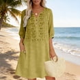 thumbnail image 2 of HAJWOH Women's Floral Embroidered Cotton Linen Maxi Boho Dress Short Sleeve V Neck Dresses Summer Flowy Beach Sundress, 2 of 7