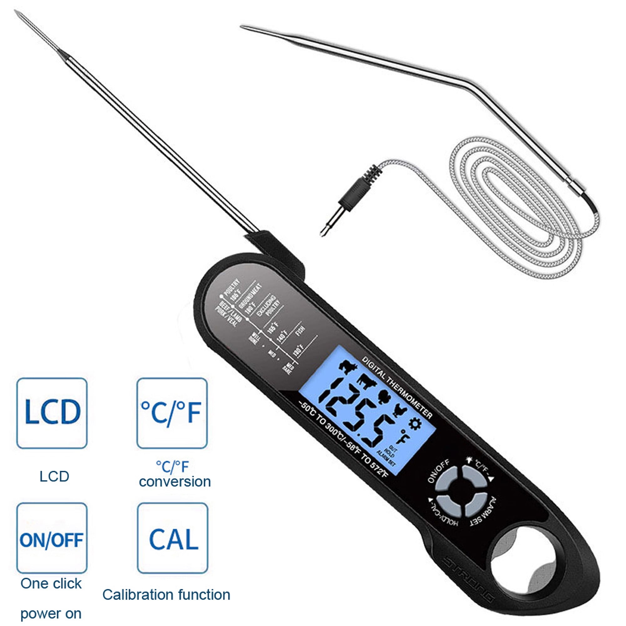 BLACK BBQ Temp LCD Display/Voice Reading Function/℃ and ℉ Convertible/Backlight/G-Sensor Screen Rotation/FDA Approved Probe for Kitchen and Outdoor Cooking iHomey Instant Read Meat Thermometer 