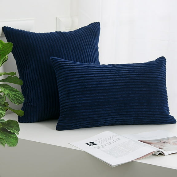 Clearance! 2Pc 20*20Inch Modern Contemporary Transitional Navy Blue Striped Polyester Throw Pillow (Excluding Pillow Core）