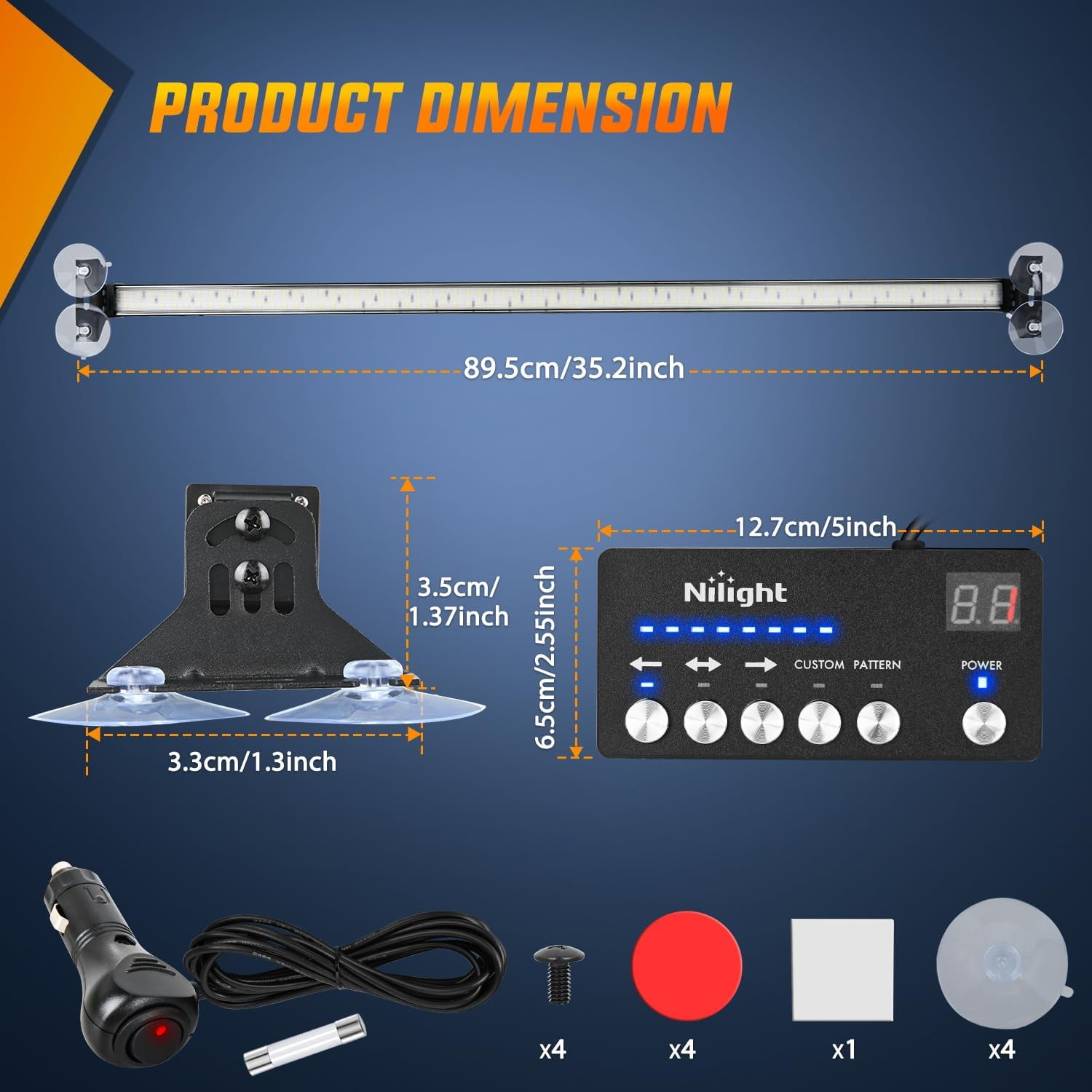 Nilight 144LED Traffic Advisor Strobe Light Bar with White Emergency Warning Lights Hazard Interior Front/Rear Windshield Flashing