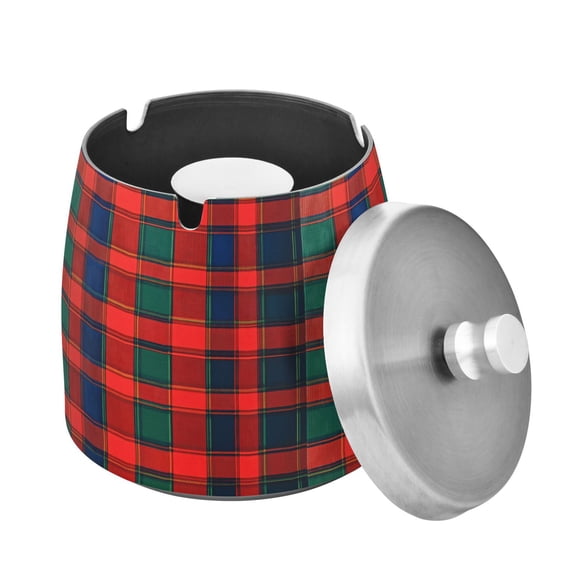 Yayeee Ashtray with Lid for Cigarette Smokeless Stainless Steel Home Ash Holder, Red and Blue Pattern