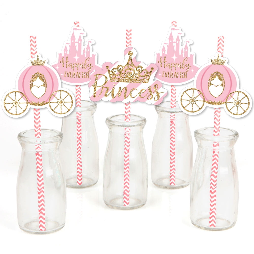 Little Princess Crown Pink And Gold Baby Shower Or Little Princess Crown Pink And Gold Baby Shower Or Birthday Party Striped Decorative Straw Set Of 24 Com