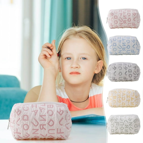 2 PCS Quilted Pencil Pouch,Multilayer Pencil Case Letters Pen Bag,Large Capacity Canvas Quilted Makeup Bag Cosmetic Pouch for Brushes Pencils and Travel Make up Accessories