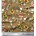 thumbnail image 1 of Soimoi Brown Viscose Chiffon Fabric Coffee Cup,Gift Box & Tree Christmas Printed Fabric 1 Yard 42 Inch Wide, 1 of 1