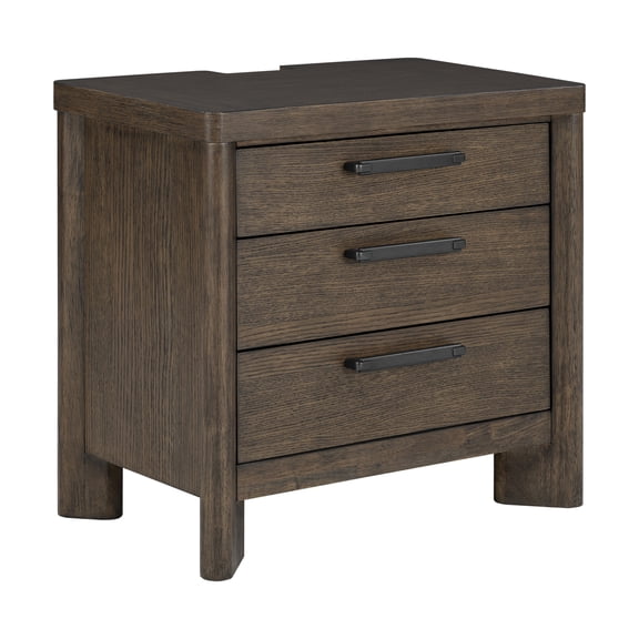 3-Drawer Nightstand with USB Charging Ports, Wood Bedside Table Storage Cabinet for Bedroom Living Room, Rustic Farmhouse Style