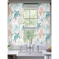 thumbnail image 2 of Teal Sea Turtle Starfish Sheer Curtains 2 Panels Set Summer Beach Coral Shell Watercolor Sheer Window Curtains Light Filtering Rod Pocket Voile Drapes for Bedroom Living Room 52"x63", 2 of 8