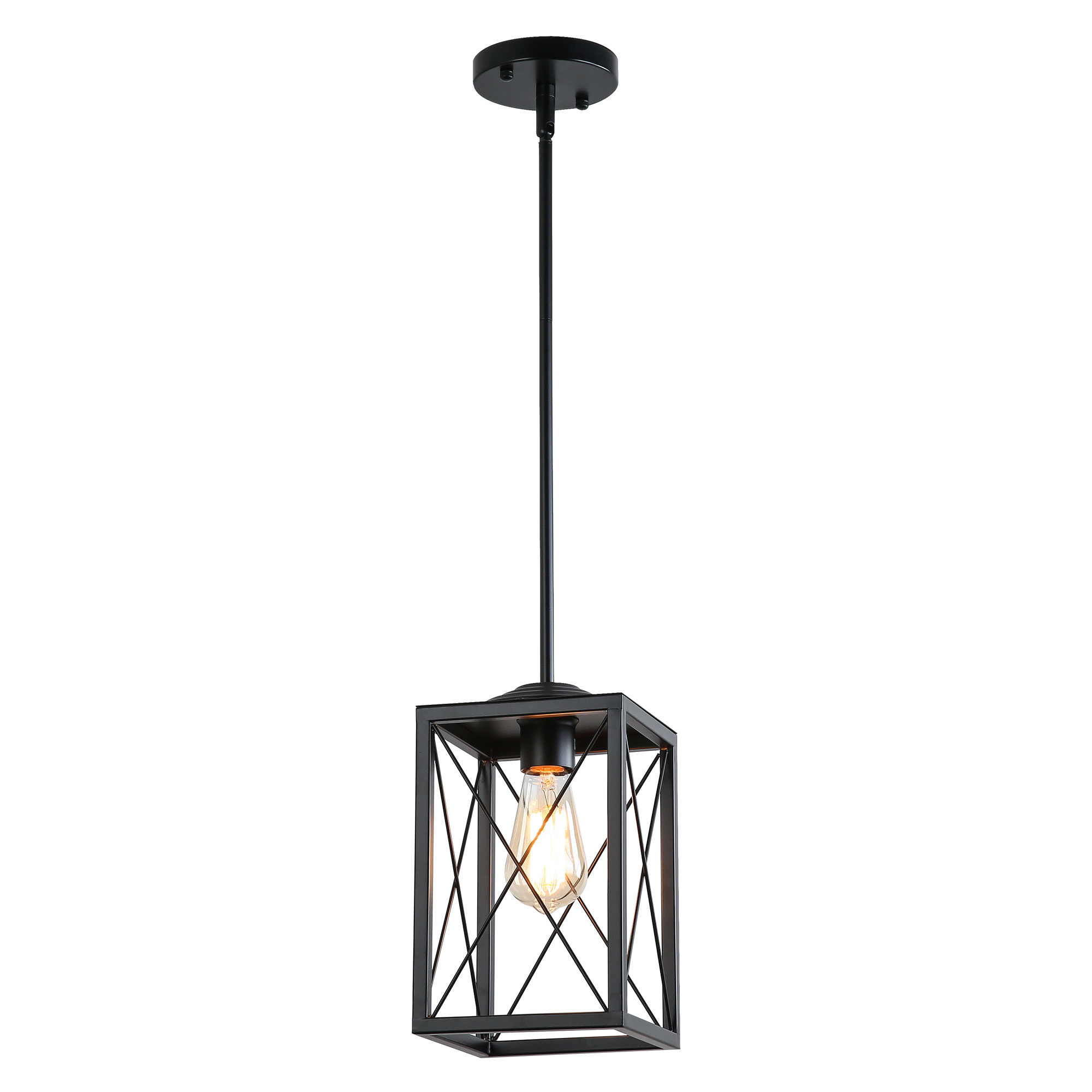Briignite 1Light Black Industrial Pendant Light, Metal Hanging Light