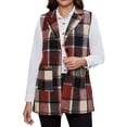 thumbnail image 3 of cocolona Womens Collared Plaid Mid-Length Sleeveless Jackets Button Down Vintage Winter Fall Coat With Belt, 3 of 7
