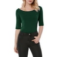 thumbnail image 6 of INSPIRE CHIC Women's Boat Neck Tops Half Sleeves Fitted Layering Soft T-Shirt S Olive Green, 6 of 9