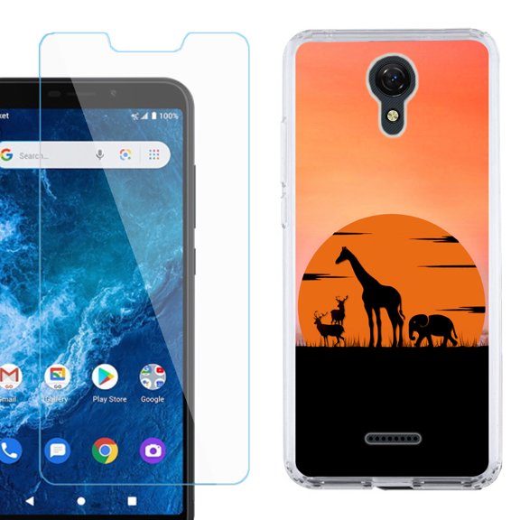 Slim-Fit Protective Phone Case compatible with Cricket Icon 2, with Tempered Glass Screen Protector, by OneToughShield ® - Sunset Safari