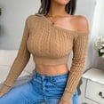 thumbnail image 5 of Herrnalise Women's Knitted Crop Tops Fashion Casual Colorful Long Sleeve Off Shoulder Knit Sweater Crew Neck Sweater Pullover Jumper Sweaters, 5 of 7