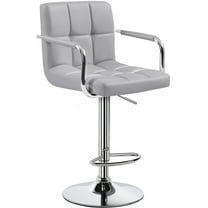 Renwick PU Leather Swivel Bar Stool with Large Steel Pedestal Base, Light Gray