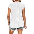 thumbnail image 2 of Las mujeres ahuecan hacia fuera la parte superior con cuello en V profundo empalme de encaje elegante transpirable cómoda camisa de manga corta Top para el verano blanco L, 2 of 5