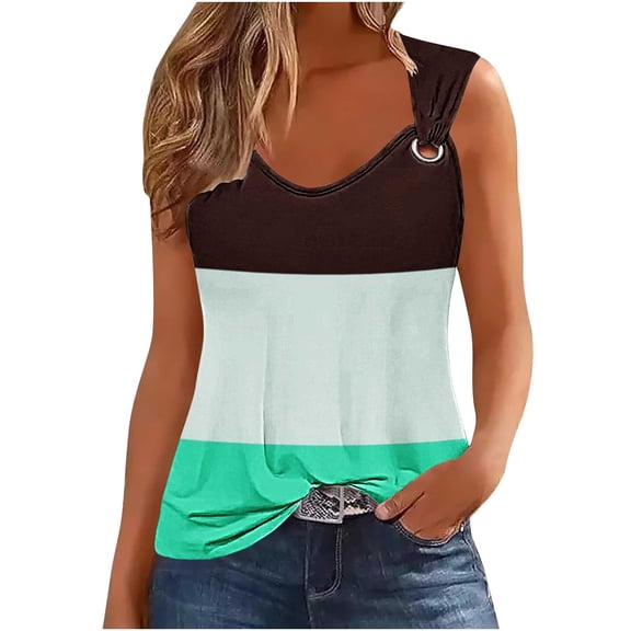 Gnshining Summer Camisole Tops for Women Loose Sleeveless Going Out Tops Elastic Solid Color Block Tank Tops Crew Neck Tunic Pullovers