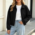 thumbnail image 2 of Edvintorg Cropped Jacket Women Clothing Turndown Collar Long Sleeve Casual Coat Zip up Outerwear Women's Clothing Black S, 2 of 8