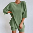 thumbnail image 3 of Short Sets for Women Ribbed Knit Loose Fit Short Sleeve Crewneck T Shirt and Shorts 2 Piece Matching Set Womens Lounge Set, 3 of 9