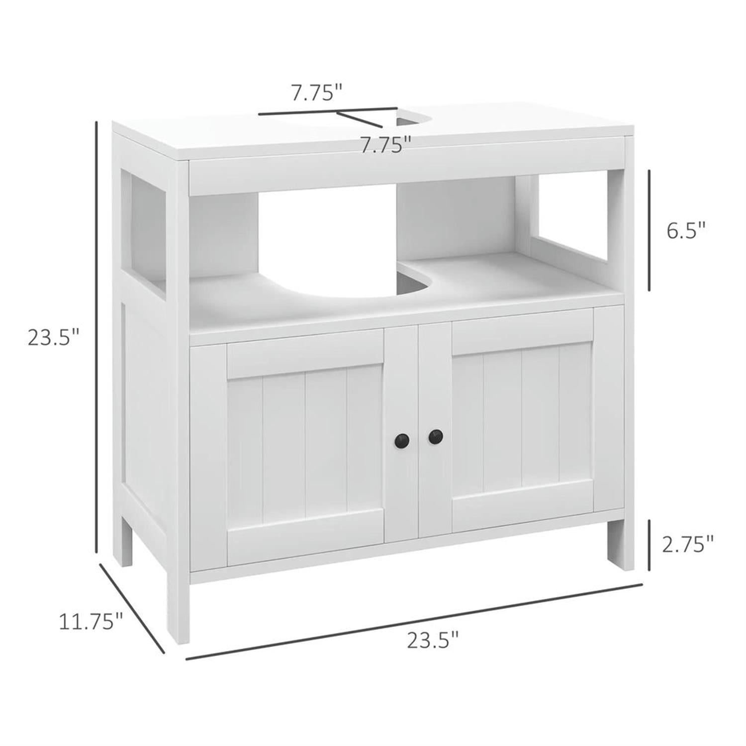Demi Bonn 23" Modern Bathroom Vanity with U-Shape Cut-Out and Open Shelf, Pedestal Sink 2-Door Cabinet, Under Sink Cabinet, White