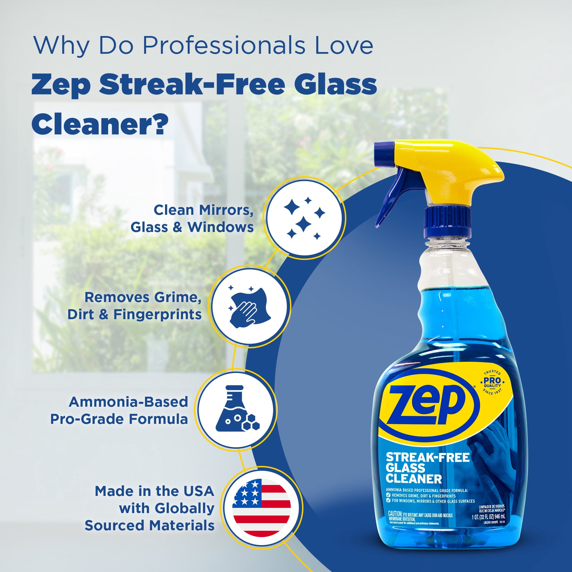 Zep Streak-Free Glass Cleaner - 32 Ounces (Case of 4) ZU112032