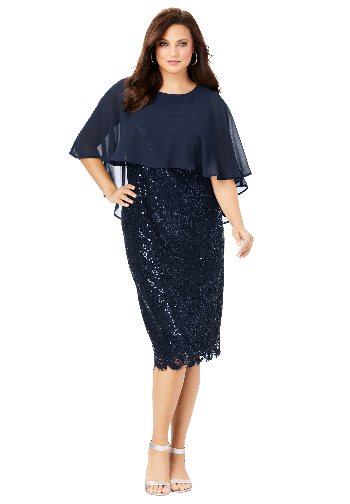 Roaman's - Roaman's Women's Plus Size Lace Dress With Capelet Formal ...