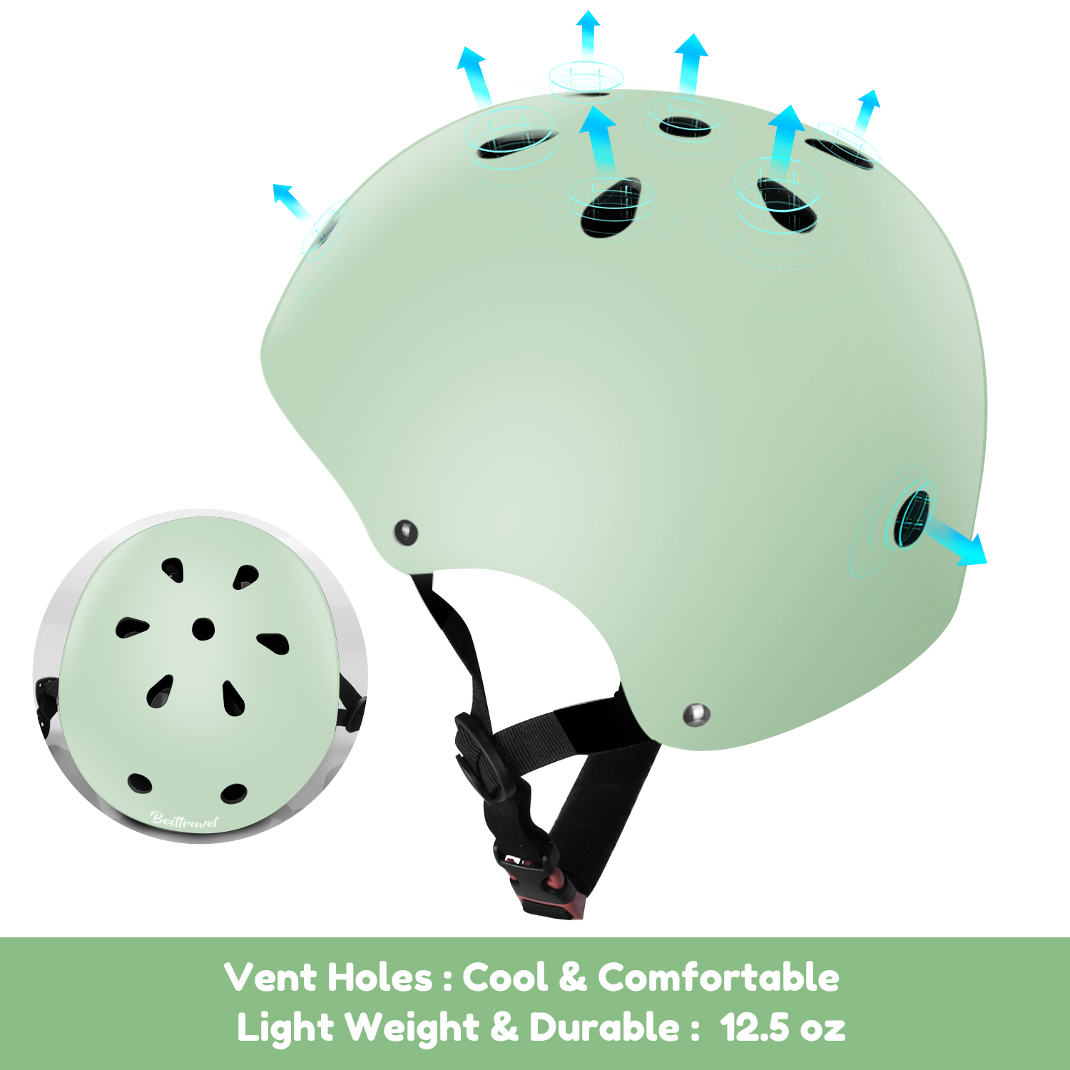 Kids Bike Helmet for Toddlers 3-8 Years, Adjustable Lightweight Multi-Sport Protection for Cycling & Skateboarding - Light Green