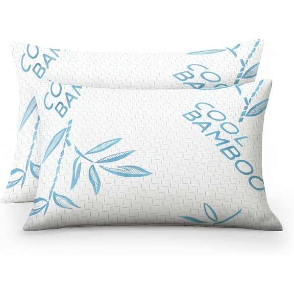 2 Pack Bamboo Pillow Queen Size for Sleeping, Hypoallergenic Cooling Shredded Memory Foam Bed Pillows for Side, Back and Stomach Sleepers, Adjustable Loft and Washable Cover 20" x 30"