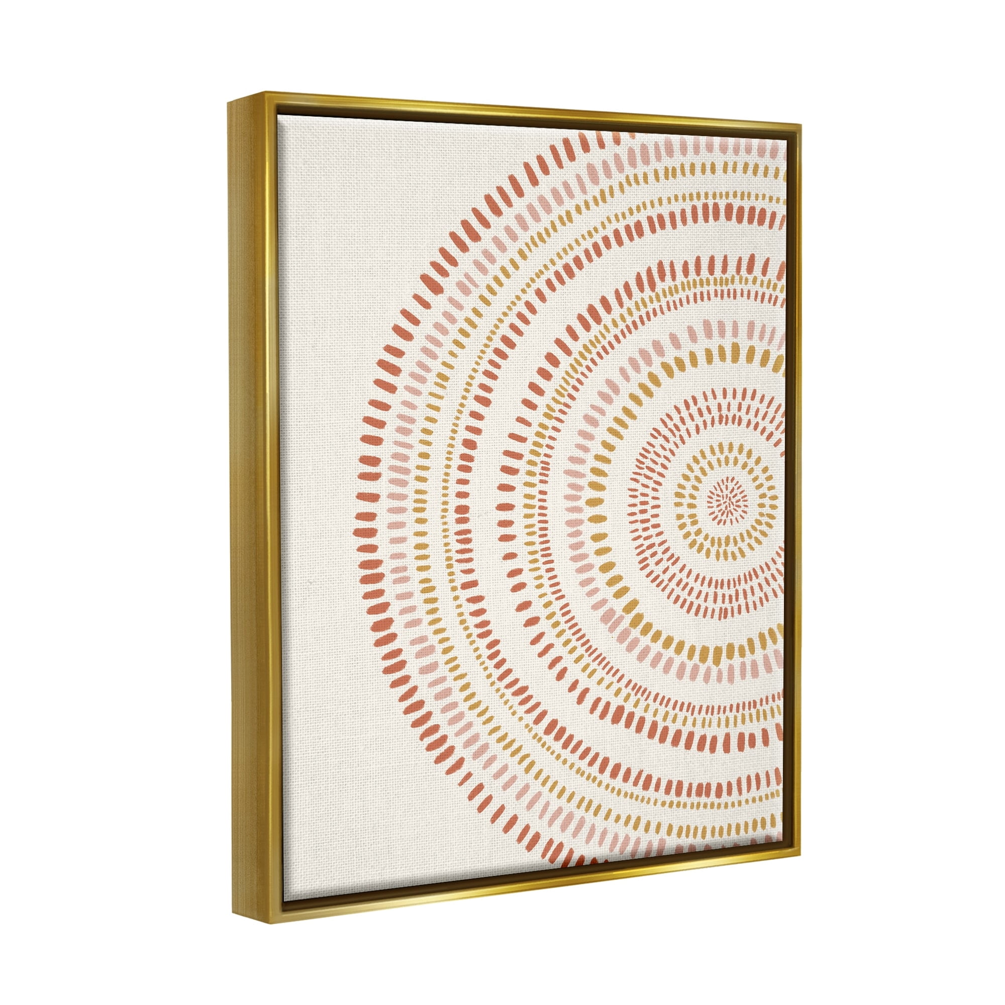 Stupell Industries Boho Circle Striped Pattern Abstract Red Yellow Tones Metallic Gold Framed Floating Canvas Wall Art, 24x30, by Nancy McKenzie