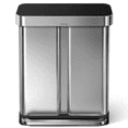 thumbnail image 2 of simplehuman 58 Liter / 15.3 Gallon Rectangular Dual Compartment Recycling Kitchen Step Trash Can with Soft-Close Lid, Brushed Stainless Steel with Black Plastic Lid, 2 of 6