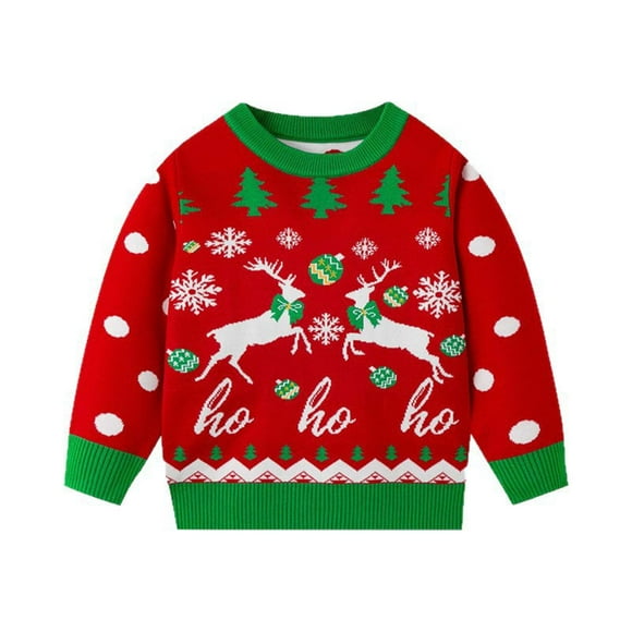 Zanarzt Infant Newborn Baby Christmas Sweater Childrens Comfortable and Warm Christmas Sweater Childrens Cute Cartoon Print Pullover and Base Knit Sweater Red,4-5 Years