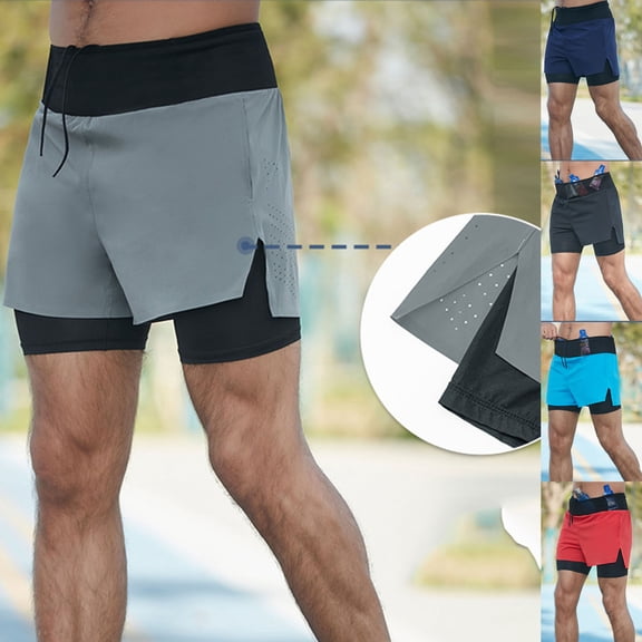 BRGZLK Men's Shorts Summer Solid Color Running Shorts Quick Dry Athletic Shorts with Liner Workout with Zip Pockets and Towel Loop