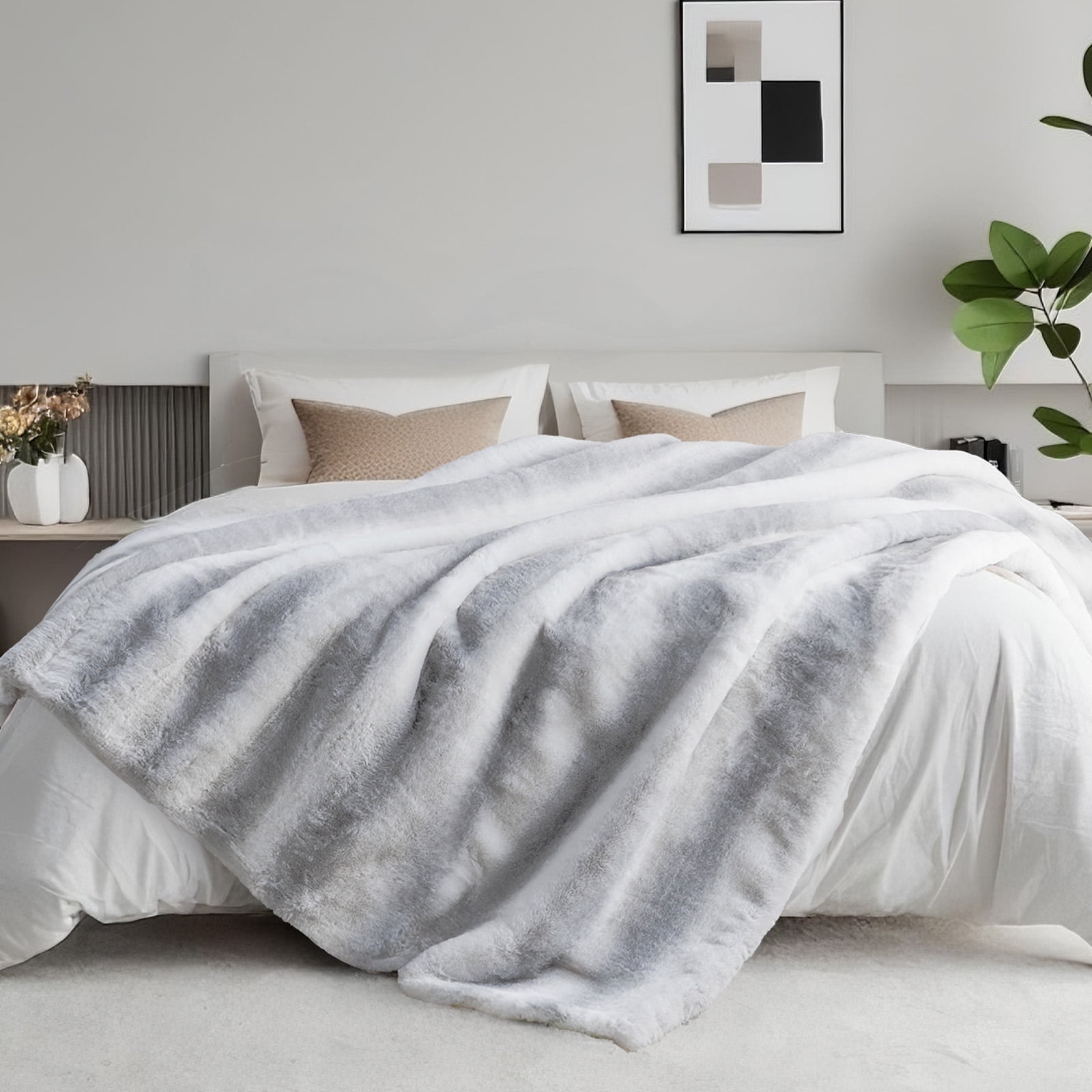 Cozylore Luxury Faux Fur Throw Blanket for Bed Super Thick Warm Fuzzy Blankets for Bedroom Living Room, 60" x 80", White