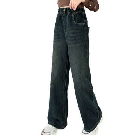 

Esaierr Kids Girls Wide Leg Jeans Casual Straight Barrel Jeans Spring Autumn Fashion Butterfly Embroidery Jeans for Toddler 3-13Y+