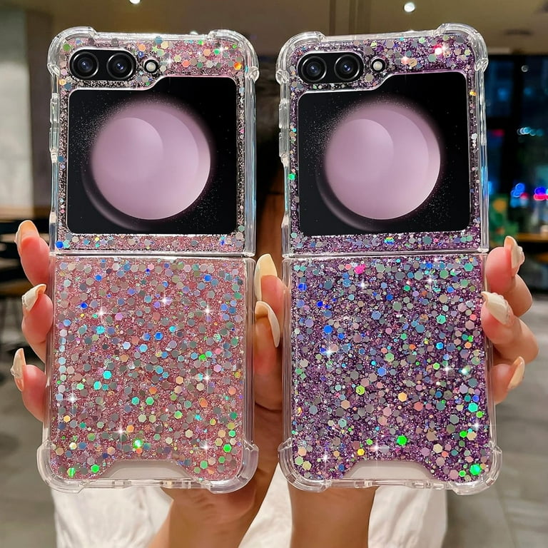 ★DESIGN SKIN★ Galaxy Z Flip 6 Ring Grip Pocket Case Glitte Glitter Samsung Z Flip Phone Case with Mirror Stand