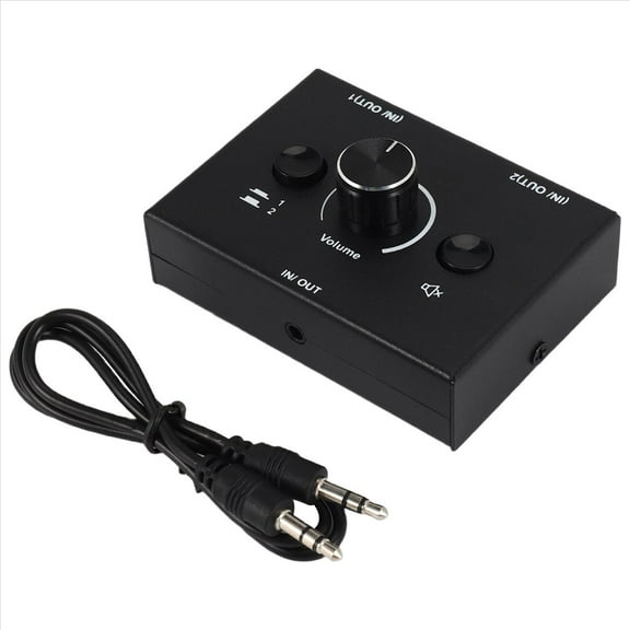Rollbacks & More 3.5mm Audio Switcher, 2 Input 1 Output/1 Output Splitter Switcher Box, One-Key Mute Button