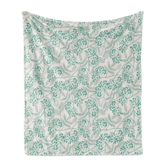 Teal Soft Flannel Fleece Blanket, Classic Botanical Pattern with Creeper Leaves and Berries Autumn Fall Nature Theme, Cozy Plush for Indoor and Outdoor Use, 50" x 70", Tan Turquoise, by Ambesonne