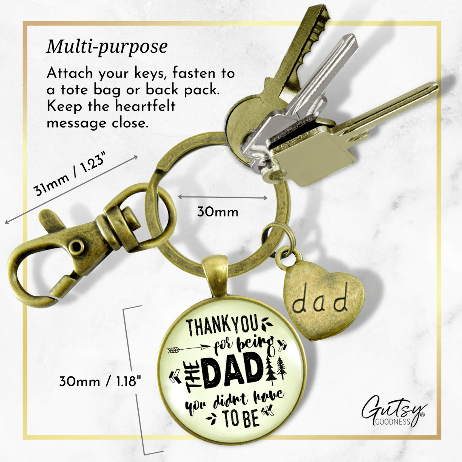Step Dad Gutsy Goodness Bronze Metal Keychain Thank You for Being Dad Gift Adoptive Adult Male Key Ring